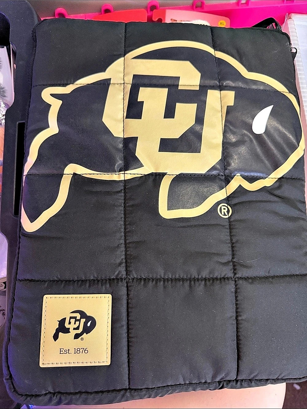 Collegiate Colorado Buffaloes 17 Inch Puffer Laptop Sleeve Black & Gold